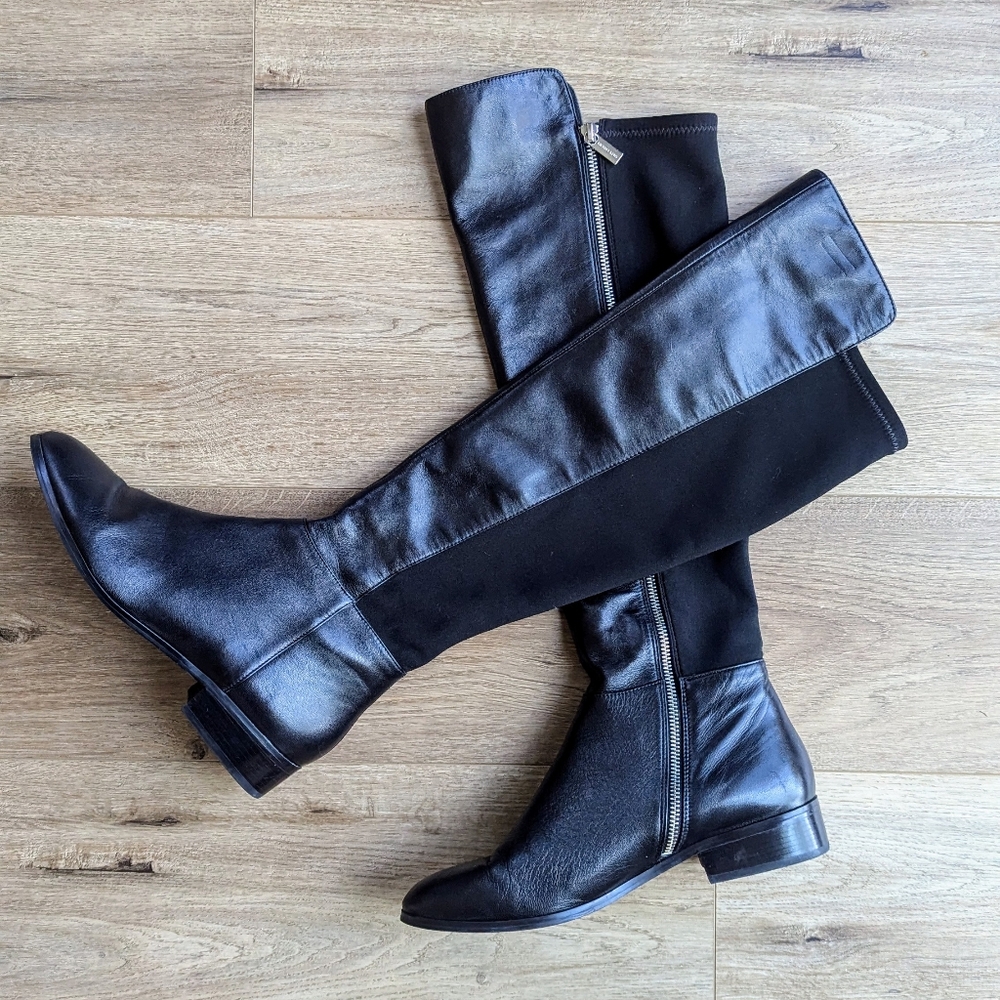 Michael Kors 9 “Bromley” 5050 Black Leather Low Block Heel Tall Over Knee